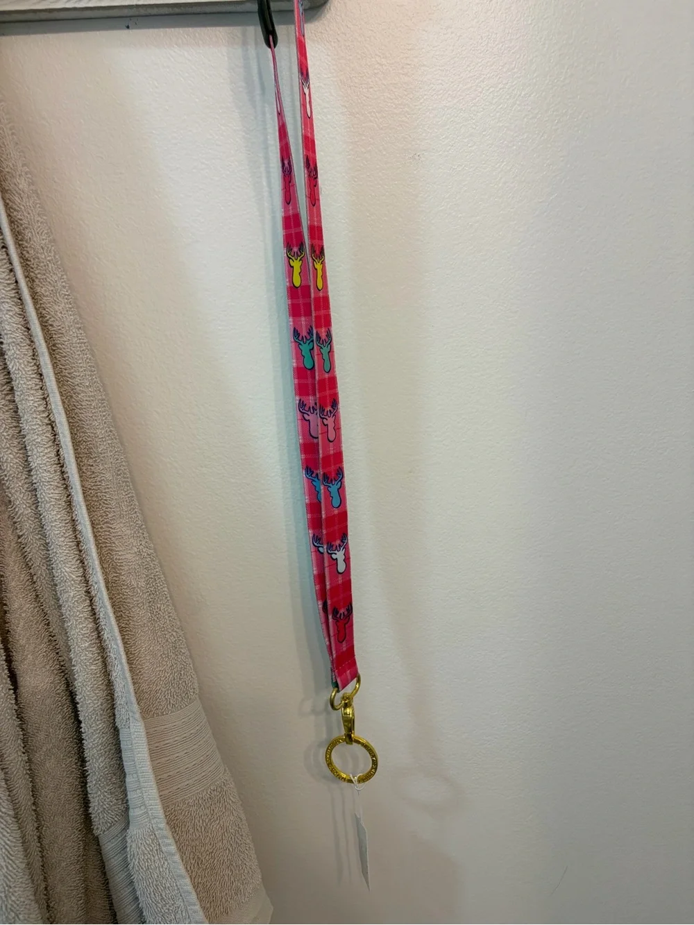 Simply Southern Pink Moose Print Lanyard with Gold Hardware
